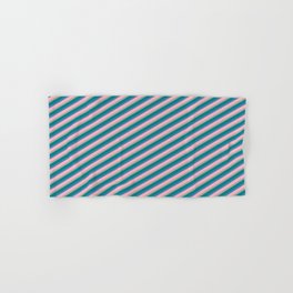 [ Thumbnail: Dark Gray, Teal, Blue, and Light Pink Colored Lines/Stripes Pattern Hand & Bath Towel ]