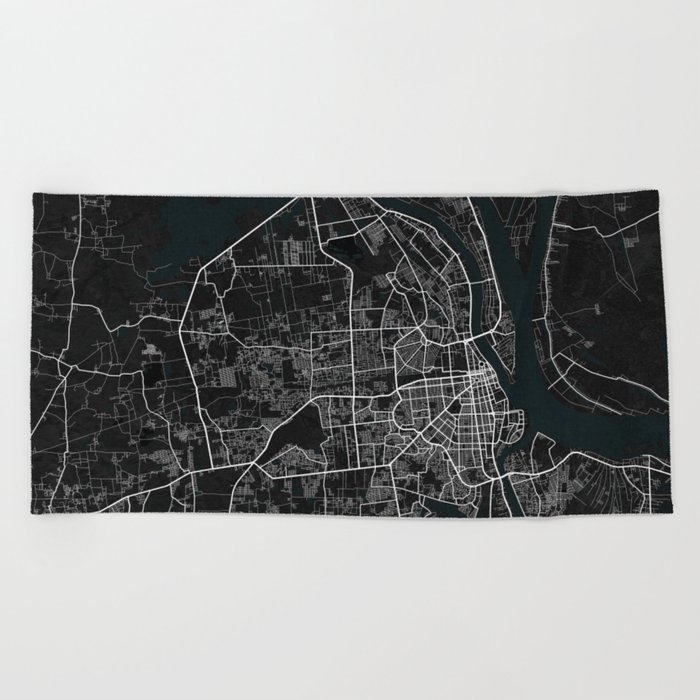 Phnom Penh City Map of Cambodia in Dark Beach Towel