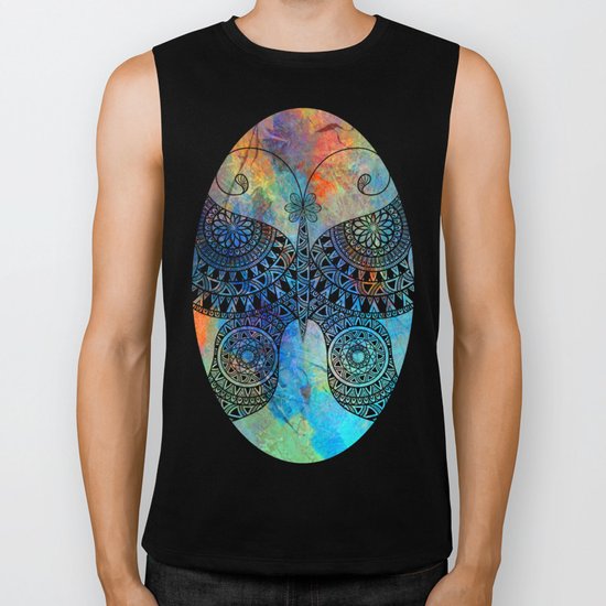 Drawn Butterfly on Colors Biker Tank