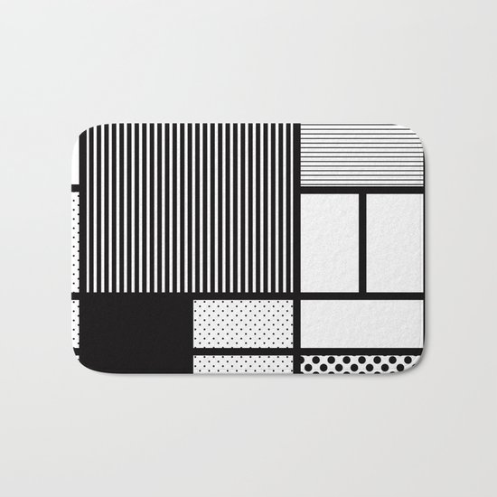 Composition With Black, Dots, Stripes & Black Bath Mat