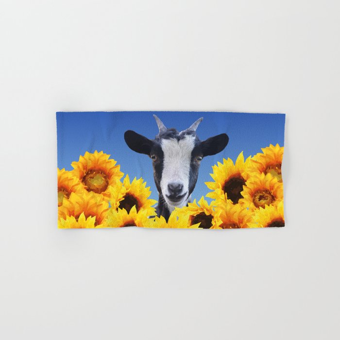 Goat in Sunflower field Hand & Bath Towel