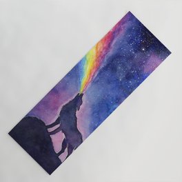 Galaxy Wolf Howling Rainbow Yoga Mat