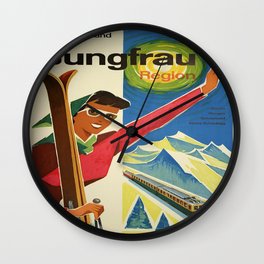 Vintage poster - Jungfrau, Switzerland Wall Clock | Vacation, Advertisement, Cool, Svizzera, Tourists, Colorful, Suisse, Skiing, Hip, Fun 