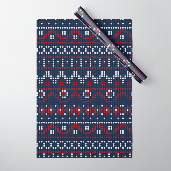 Christmas Pattern Knitted Stitch Dark Blue Wrapping Paper by