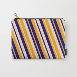 [ Thumbnail: Orange, Blue & Bisque Colored Lined Pattern Carry-All Pouch ]