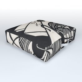 Herbie's Tune, Abstract Jazz Instruments Black and White Block Print Outdoor Floor Cushion