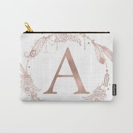 Letter A Rose Gold Pink Initial Monogram Carry-All Pouch