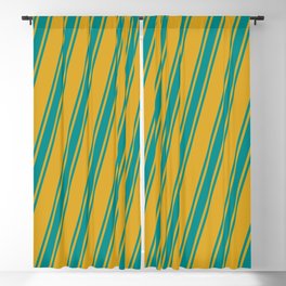 [ Thumbnail: Goldenrod & Dark Cyan Colored Lines Pattern Blackout Curtain ]