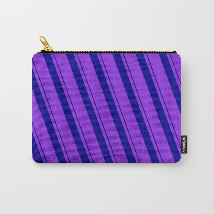Dark Blue and Purple Colored Lined/Striped Pattern Carry-All Pouch