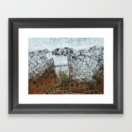 A drone shot of the Salt Pans and waves in Malta Framed Art Print