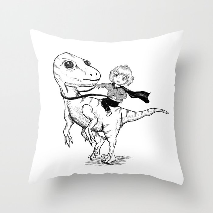 Ani and her velociraptor anime style Throw Pillow