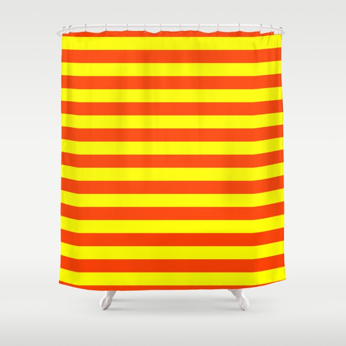 Super Bright Neon Orange and Yellow Horizontal Beach Hut Stripes Shower Curtain
