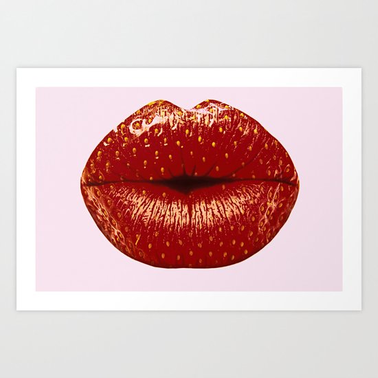 Juicy Strawberry Lips Art Print