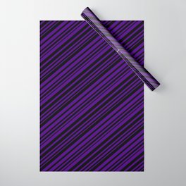 [ Thumbnail: Black and Indigo Colored Lines/Stripes Pattern Wrapping Paper ]