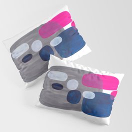 Mid Century Modern Minimalist Colorful Pop Art Grey Navy Blue Neon Pink Color Blobs Ovals Pillow Sham