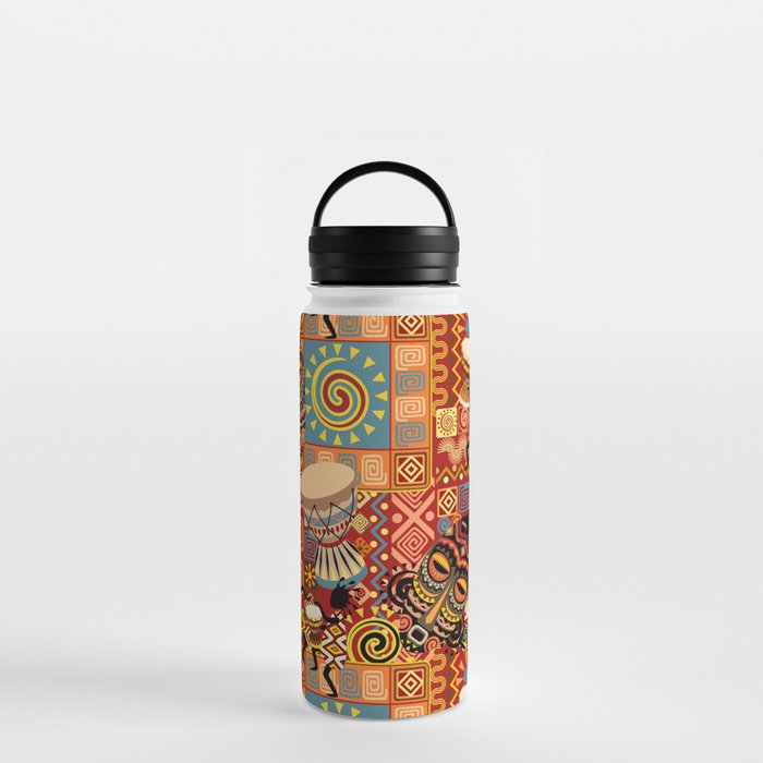 African Masks and Tribal Elements Decorative Pattern Water Bottle