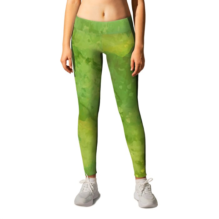 Watercolor lime green abstract hand painted pattern Leggings