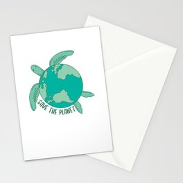 Turtle With Earth Environmental save the planet Stationery Card