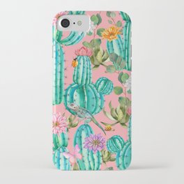 Cheerful Cactus Flower, butterflies, lizard and plants iPhone Case