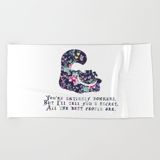 Alice floral designs - Cheshire cat entirely bonkers Beach Towel