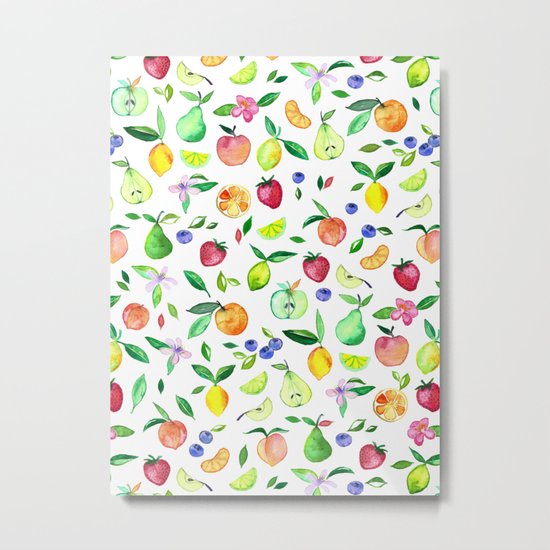 Fresh Fruit - a watercolor pattern Metal Print