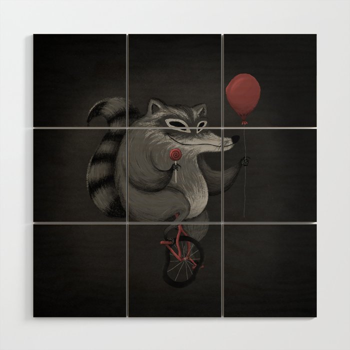 Raccoon with Balloon Wood Wall Art