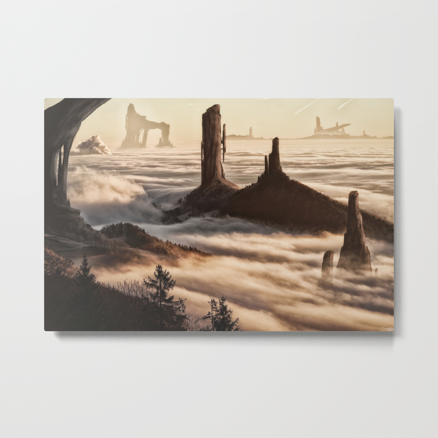 Mountain Citadel Matte Painting Metal Print By Steelartstudios
