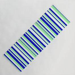 [ Thumbnail: Mint Cream, Green, and Blue Colored Pattern of Stripes Yoga Mat ]