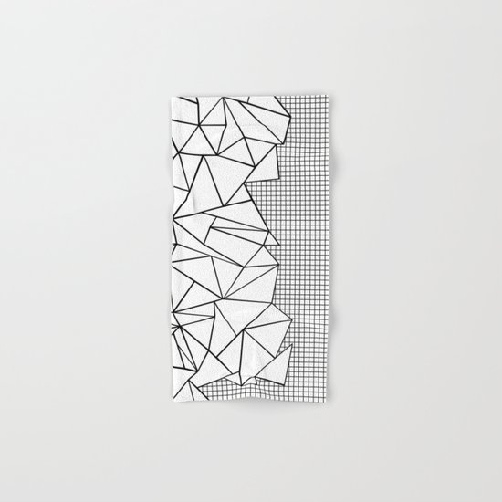Abstraction Outline Grid on Side White Hand & Bath Towel