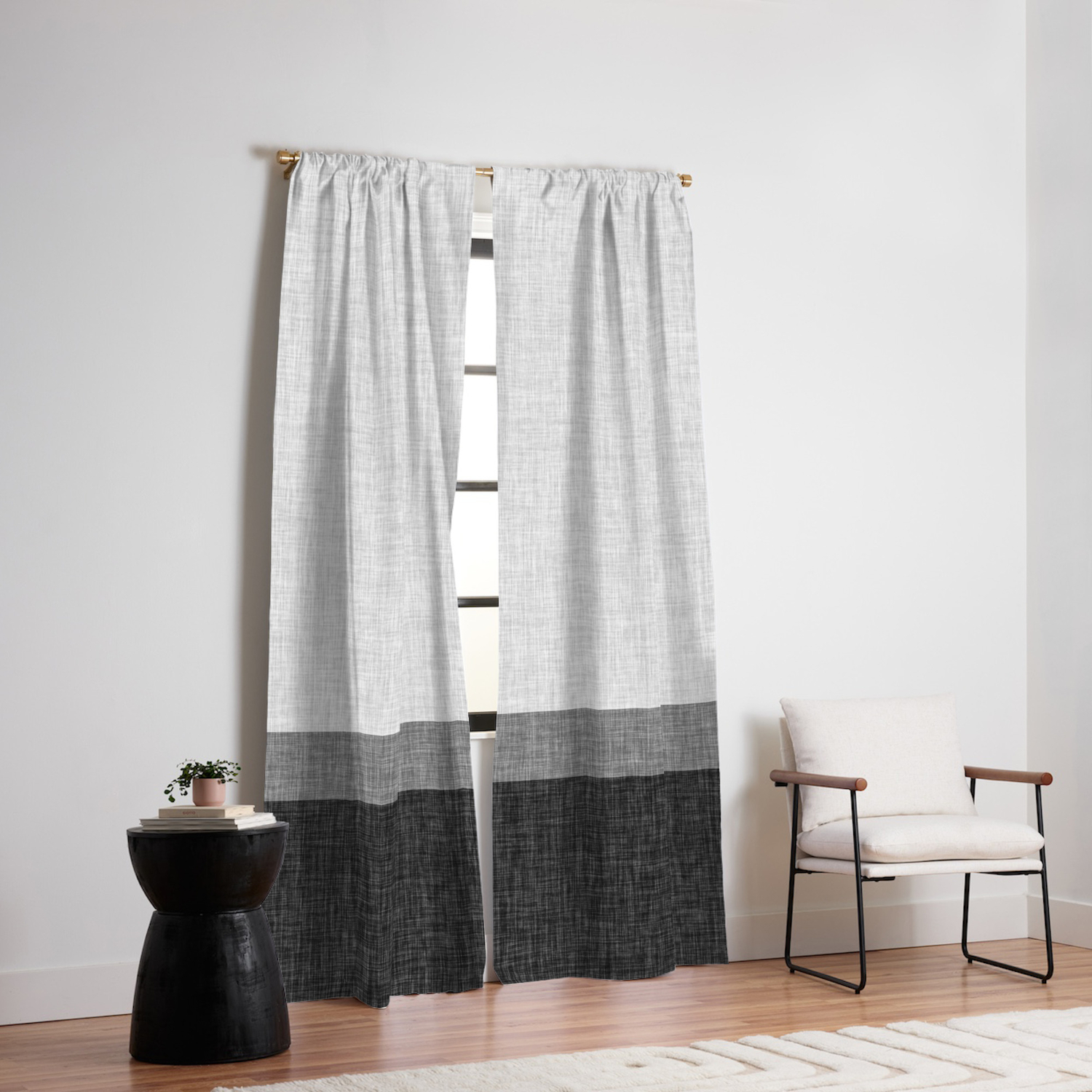 Black And White Graphic Burlap Pattern Stripe Blackout Curtain By