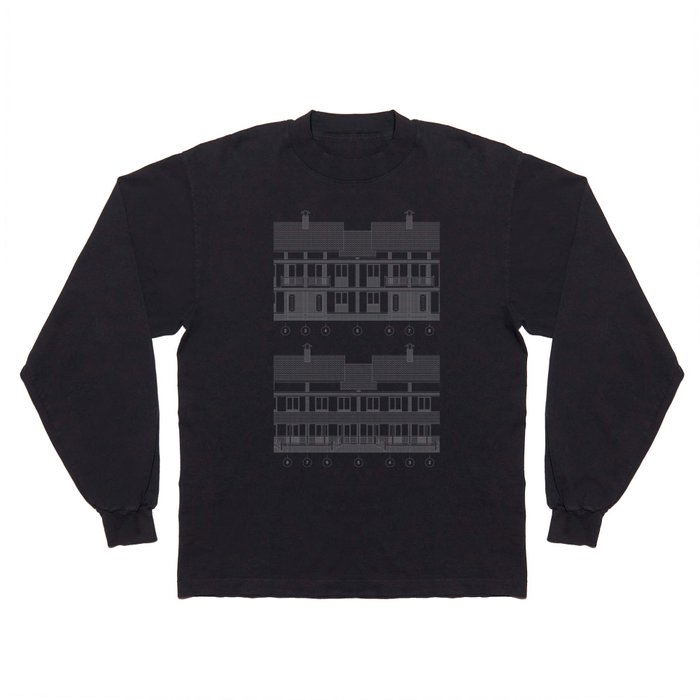 Townhouse building detailed architectural technical drawing, vector blueprint Long Sleeve T Shirt