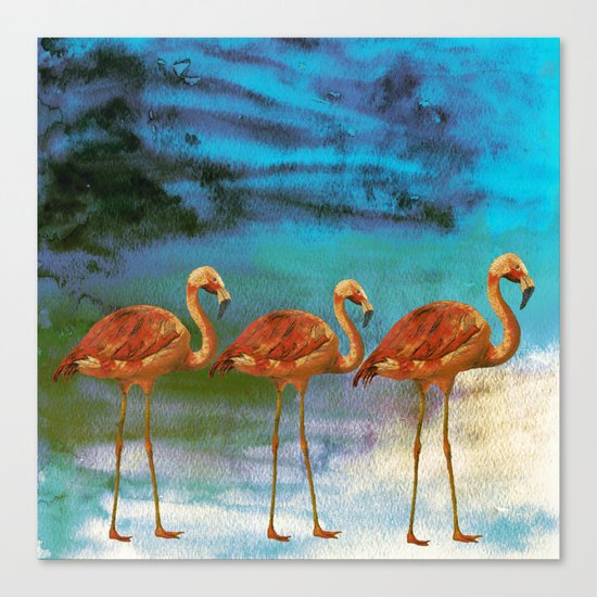 Tropical Flamingo Illustration on watercolor - Birds Animals #Society6 Canvas Print