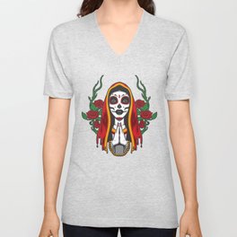 Mexican Santa Muerte. The illustration shows the Santa Muerte, the deity of pre-Colombian origins V Neck T Shirt