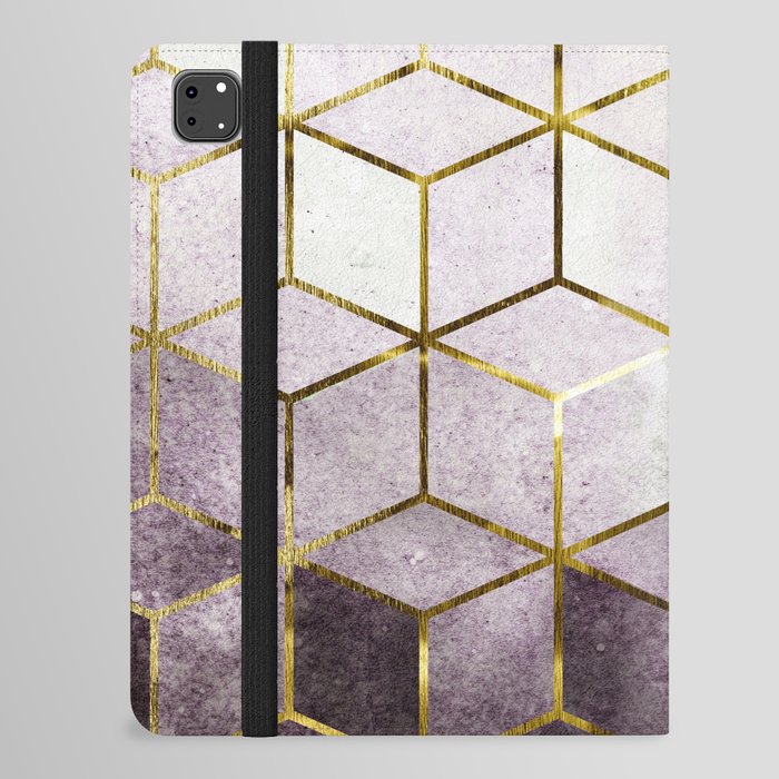 Elegant Geometric Purple Cubes with Gold Lining iPad Folio Case