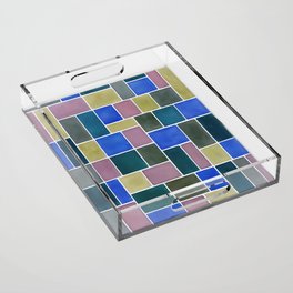 Rectangles And Squares Contemporary White Outline Art 1 Acrylic Tray