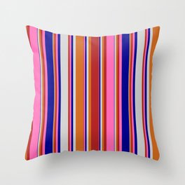 [ Thumbnail: Eyecatching Chocolate, Red, Hot Pink, Dark Blue & Light Gray Colored Lines/Stripes Pattern Throw Pillow ]