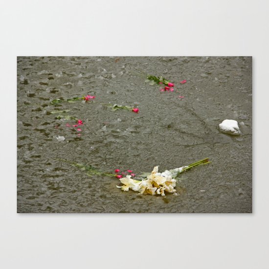 Flowers in a frozen pond Canvas Print