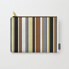 [ Thumbnail: Eyecatching Light Slate Gray, Brown, Tan, White & Black Colored Lines/Stripes Pattern Carry-All Pouch ]