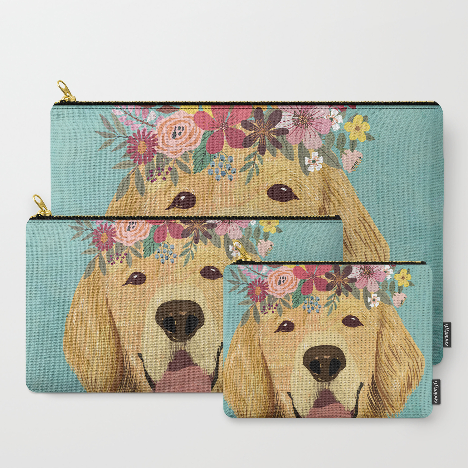 Golden Retriever Dog With Floral Crown Art Print Funny