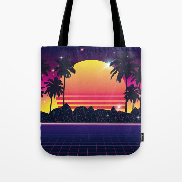 Flaming Sunset 80s Synthwave Tote Bag