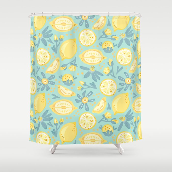 Lemon Pattern Mint Shower Curtain
