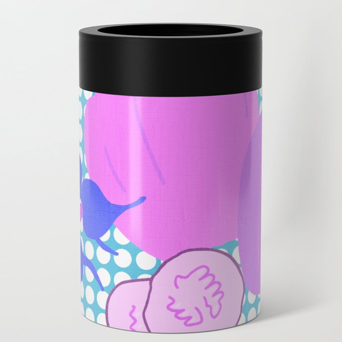 Retro Modern Spring Garden Salad Pink And Purple Can Cooler
