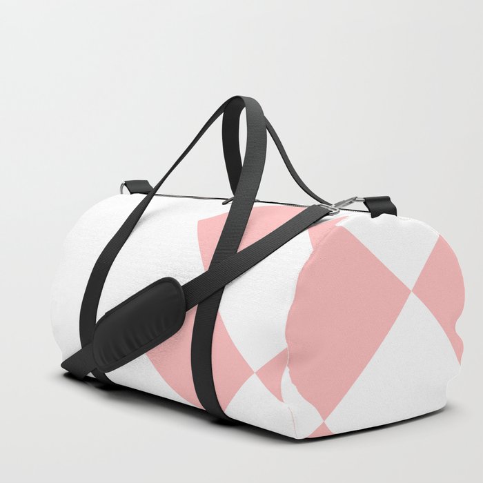 Pink Diamond Checkered and Solid White Vertical Split   Duffle Bag