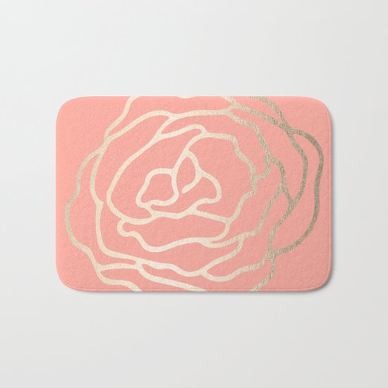 Flower in White Gold Sands on Salmon Pink Bath Mat