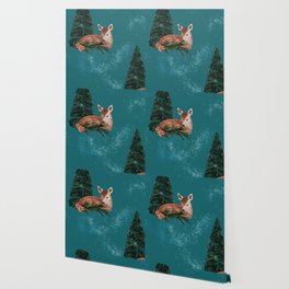 Deer and Christmas tree Wallpaper