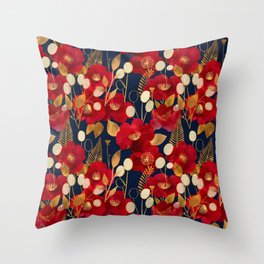 Moody floral camellias and honesty Throw Pillow