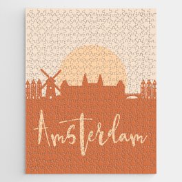 AMSTERDAM HOLLAND CITY SUN SKYLINE EARTH TONES Jigsaw Puzzle