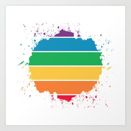 Rainbow Sunset - Splash Paint, Blob of Paint, Black Art Print | Rainbow, Colorfulart, Colourful, Paintsplatter, Rainbowsunset, Sunset, Stencil, Round, Graffiti, Splashofcolor 