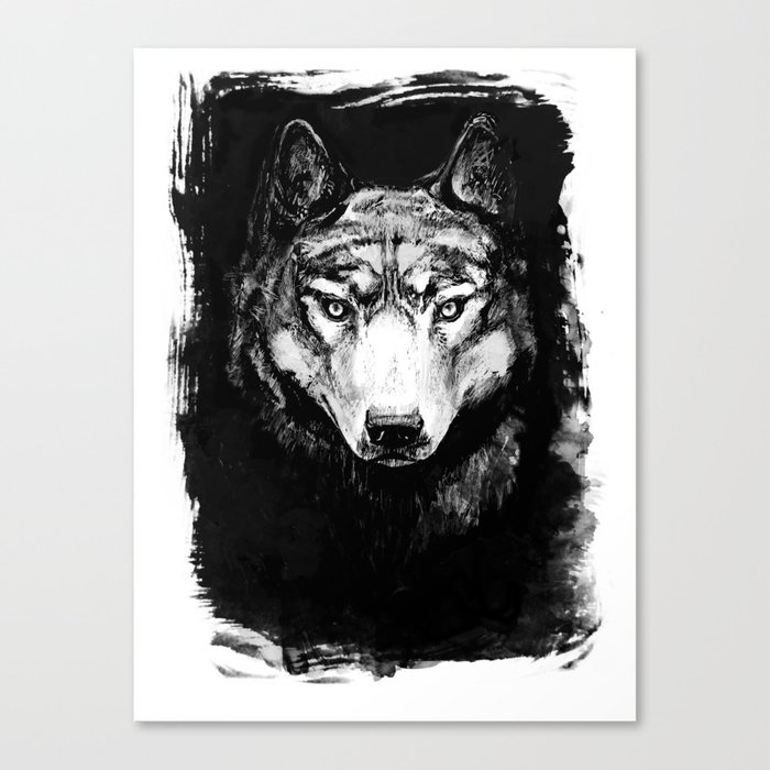 Grey Wolf Portrait Dark Variant Canvas Print