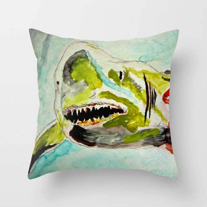 Great White Shark Attack Throw Pillow
